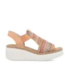Women Rieker Platform Wedge Knitted Sandal - Peach Combi