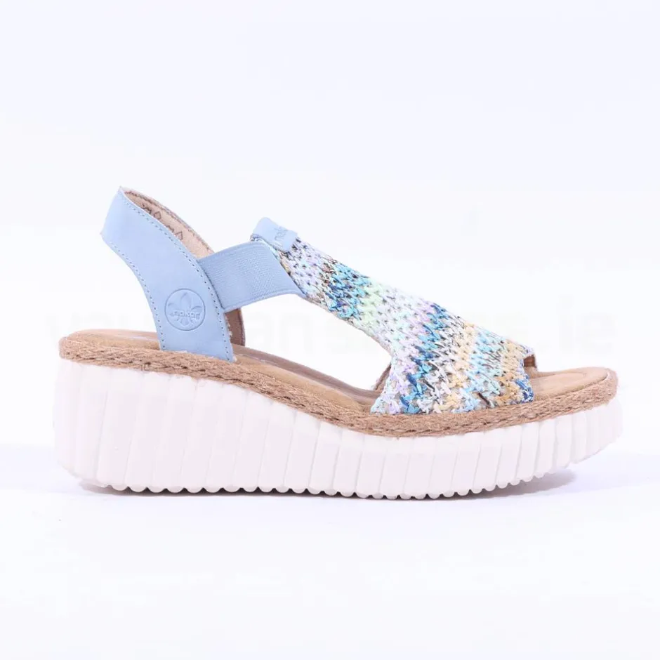 Women Rieker Platform Wedge Knitted Sandal - Blue Combination