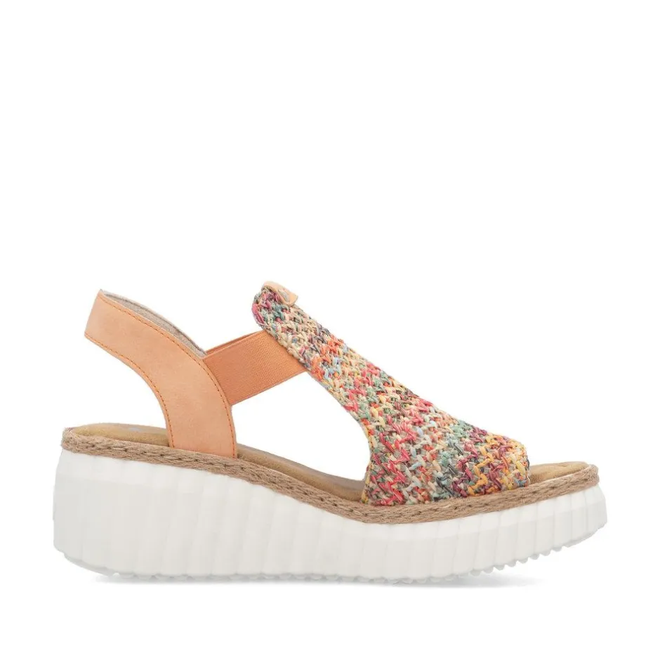 Women Rieker Platform Wedge Knitted Sandal - Peach Combi