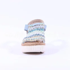 Women Rieker Platform Wedge Knitted Sandal - Blue Combination