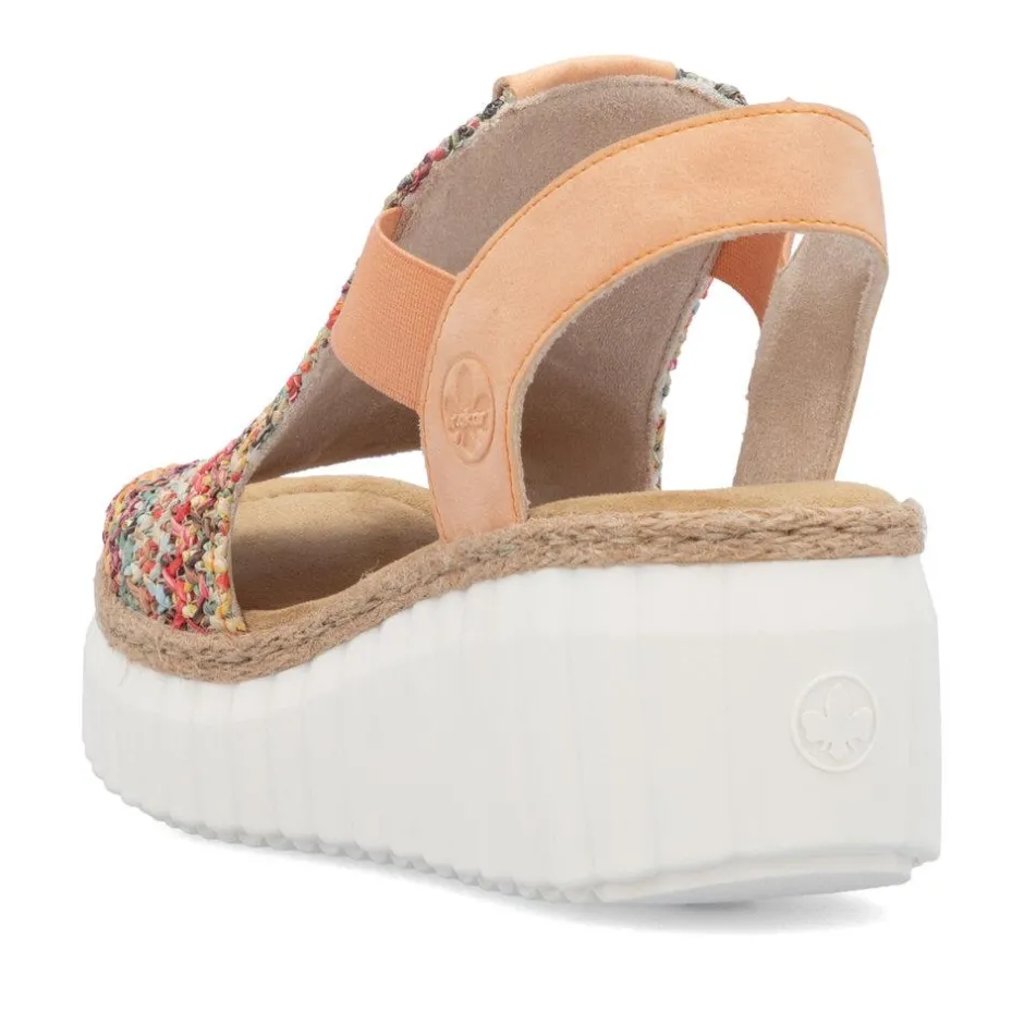 Women Rieker Platform Wedge Knitted Sandal - Peach Combi