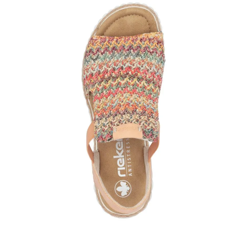 Women Rieker Platform Wedge Knitted Sandal - Peach Combi