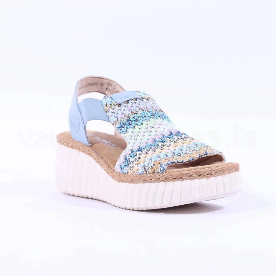 Women Rieker Platform Wedge Knitted Sandal - Blue Combination