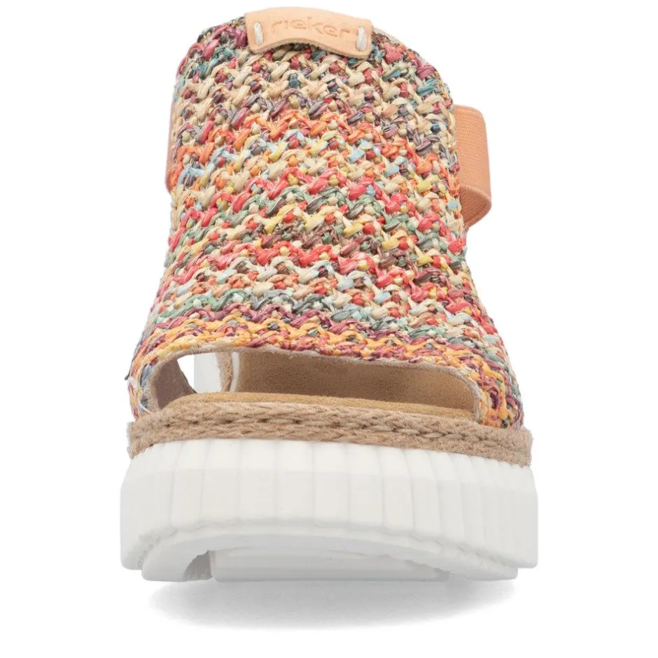 Women Rieker Platform Wedge Knitted Sandal - Peach Combi