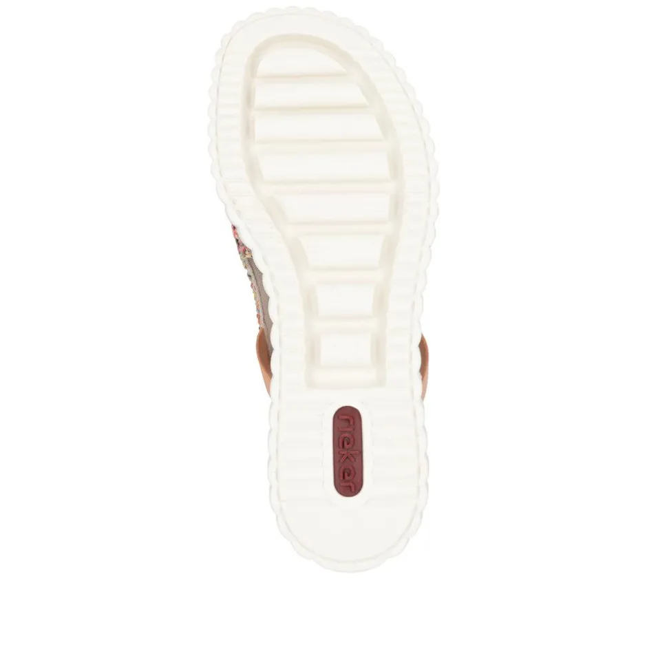Women Rieker Platform Wedge Knitted Sandal - Peach Combi