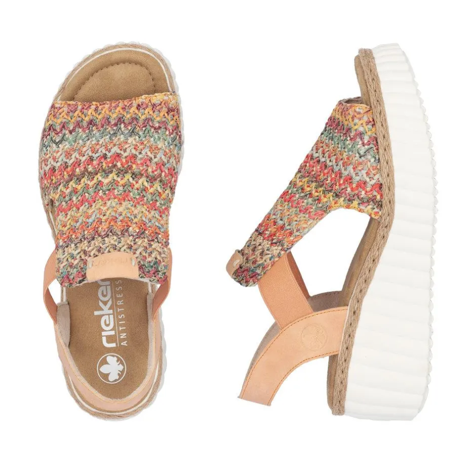 Women Rieker Platform Wedge Knitted Sandal - Peach Combi
