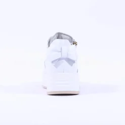 Women NeroGiardini Platform Zip Bow Trainer - White Gold Leather