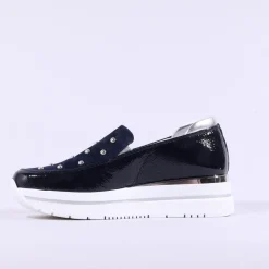 Women Marco Moreo Pompei Stud Platform Slip On - Navy Patent