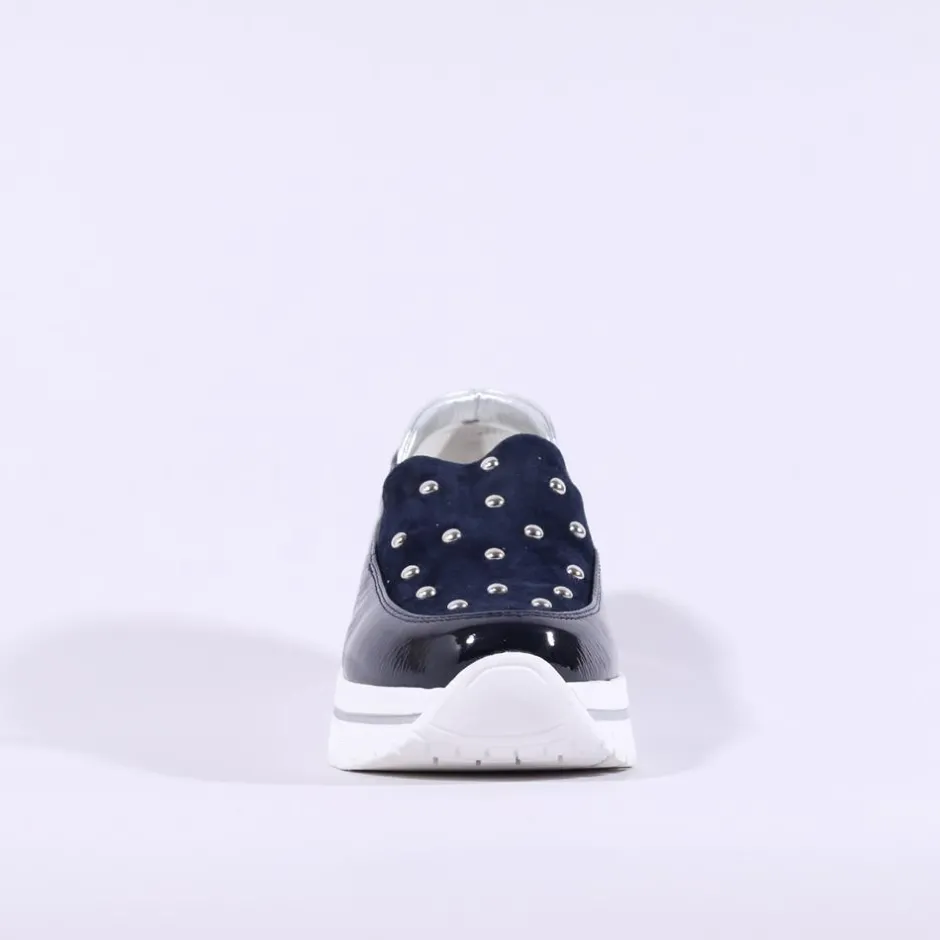 Women Marco Moreo Pompei Stud Platform Slip On - Navy Patent