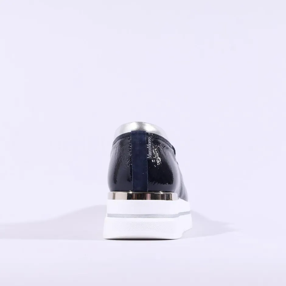 Women Marco Moreo Pompei Stud Platform Slip On - Navy Patent