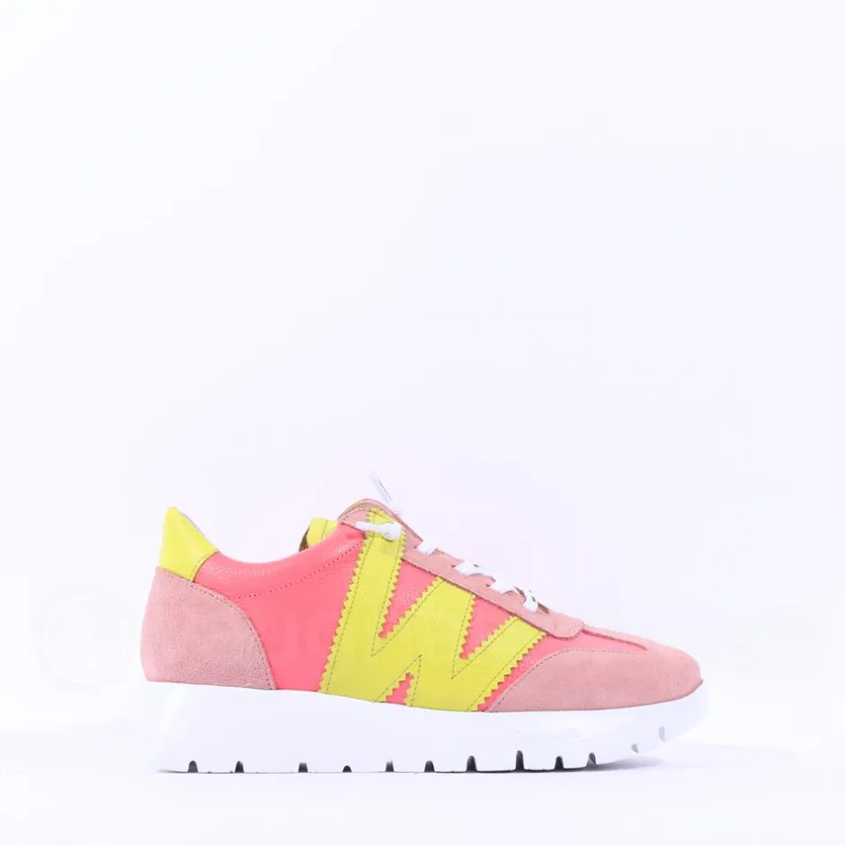 Women Wonders Racer 2 Tone Bungee Lace Trainer - Coral Peach