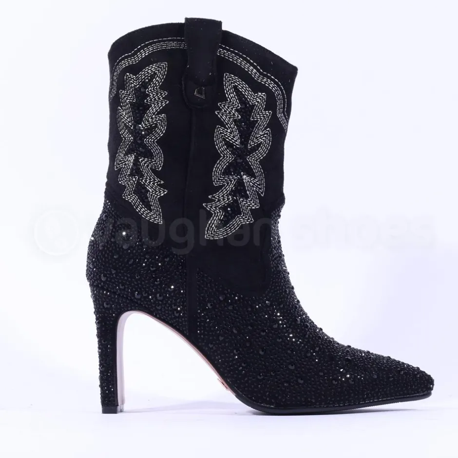 Women Una Healy Rainmaker Diamante Detail Boot - Black Sparkle