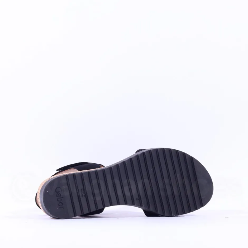 Women Gabor Raynor Low Wedge Velcro Sandal - Black Suede