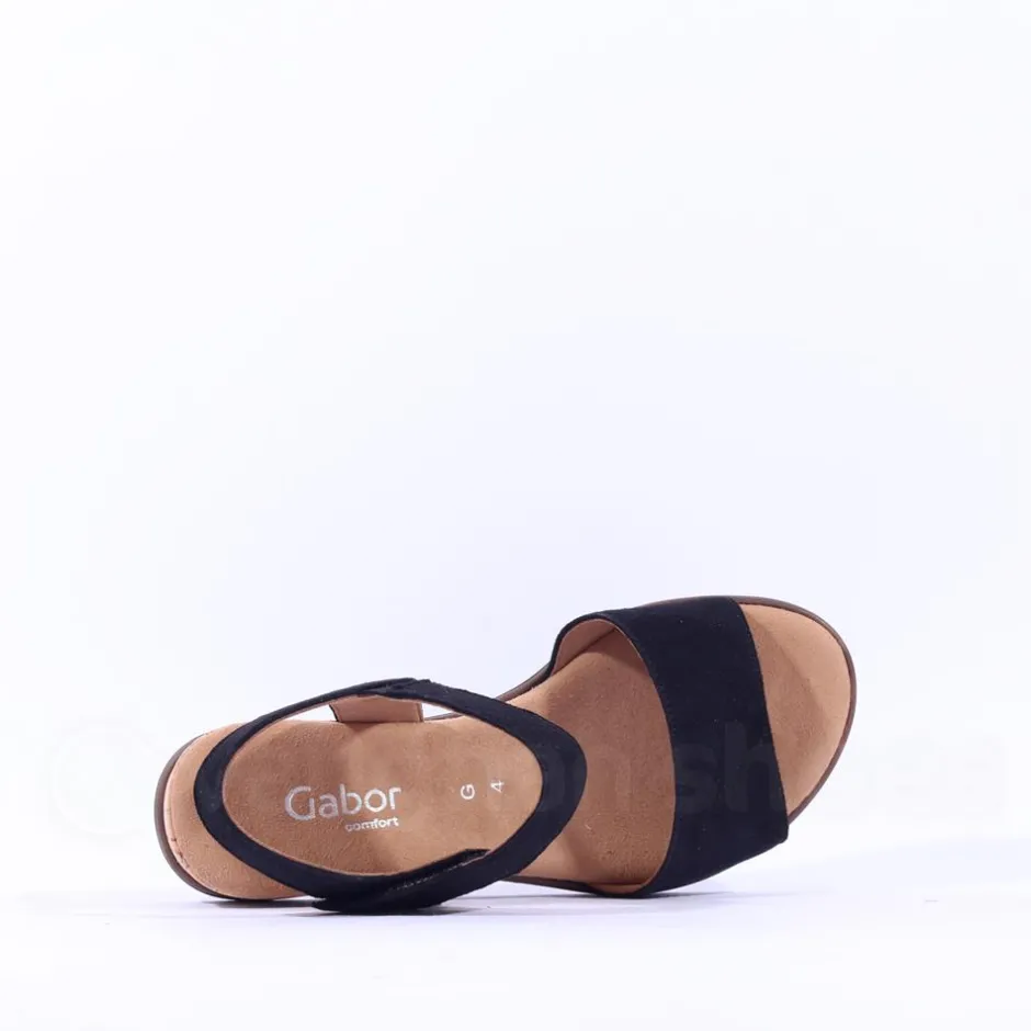 Women Gabor Raynor Low Wedge Velcro Sandal - Black Suede