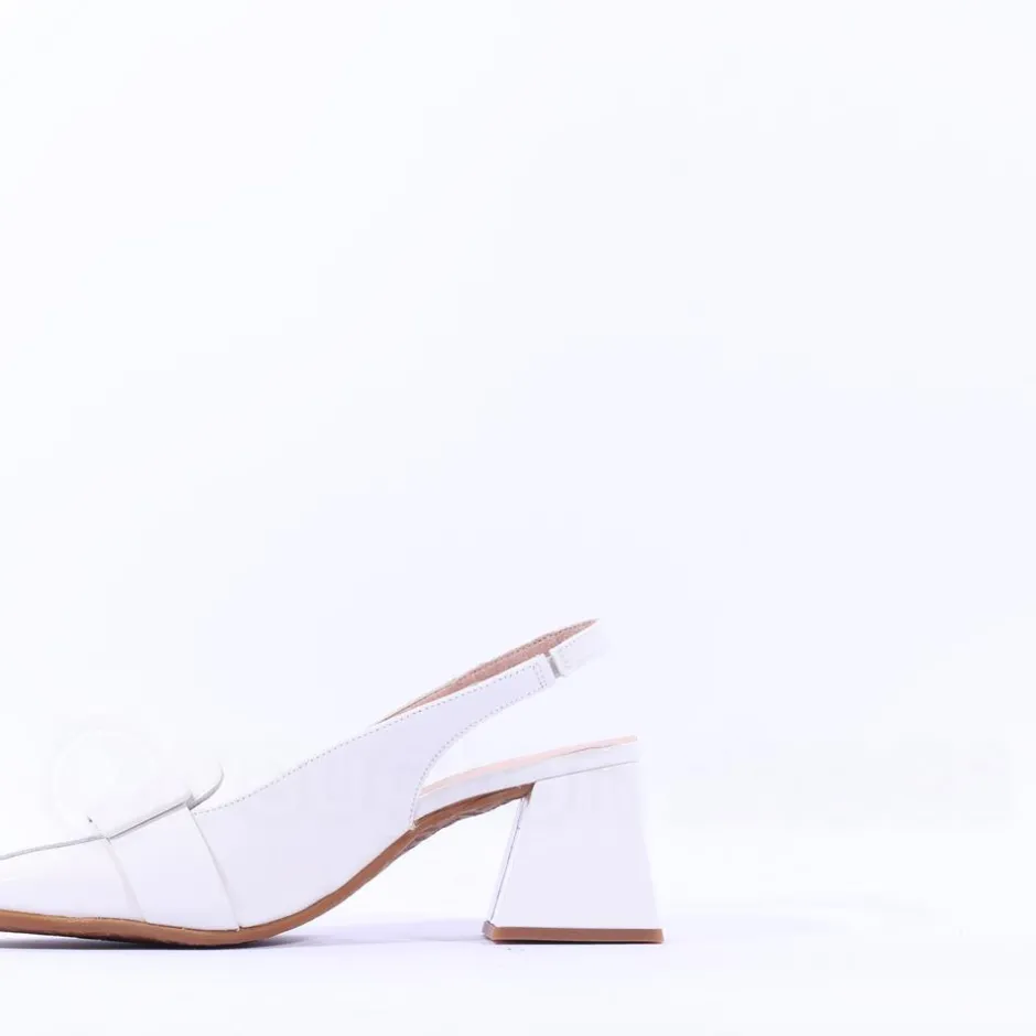 Women Wonders Rebeca Slingback Block Heel - White Patent