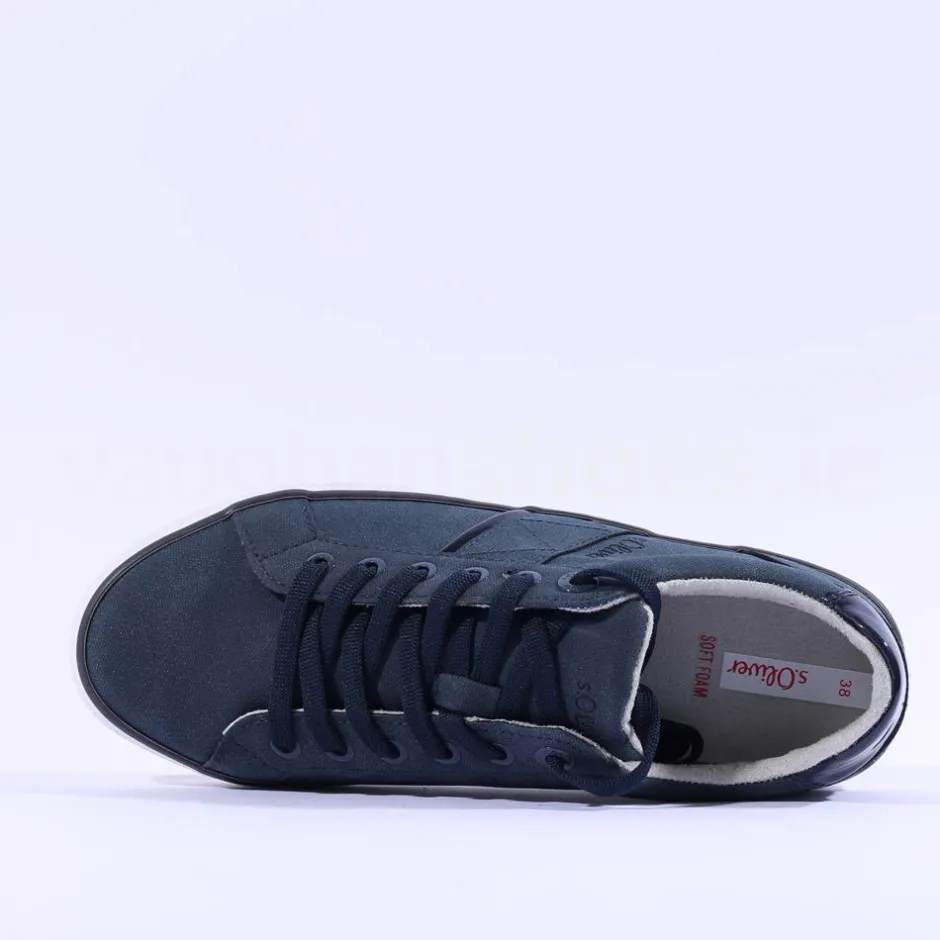 Women S.Oliver Regan Laced Side Panel Trainer - Navy