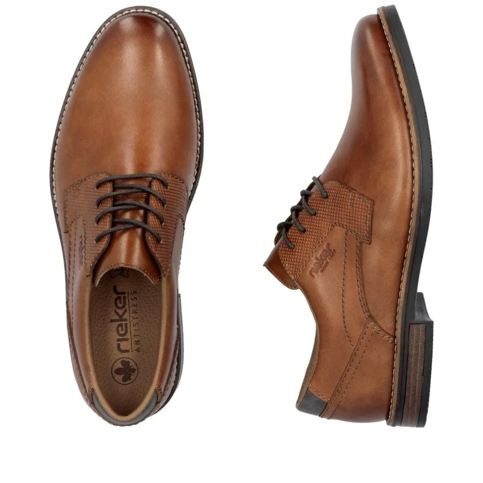 Rieker Men Rieker Laced Plain Toe Shoe - Brown Leather