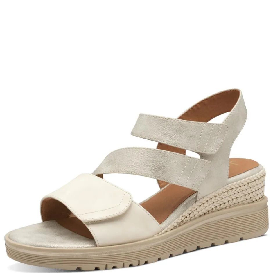 Women Jana Rito Velcro Strap Wedge Sandal - Beige Gold