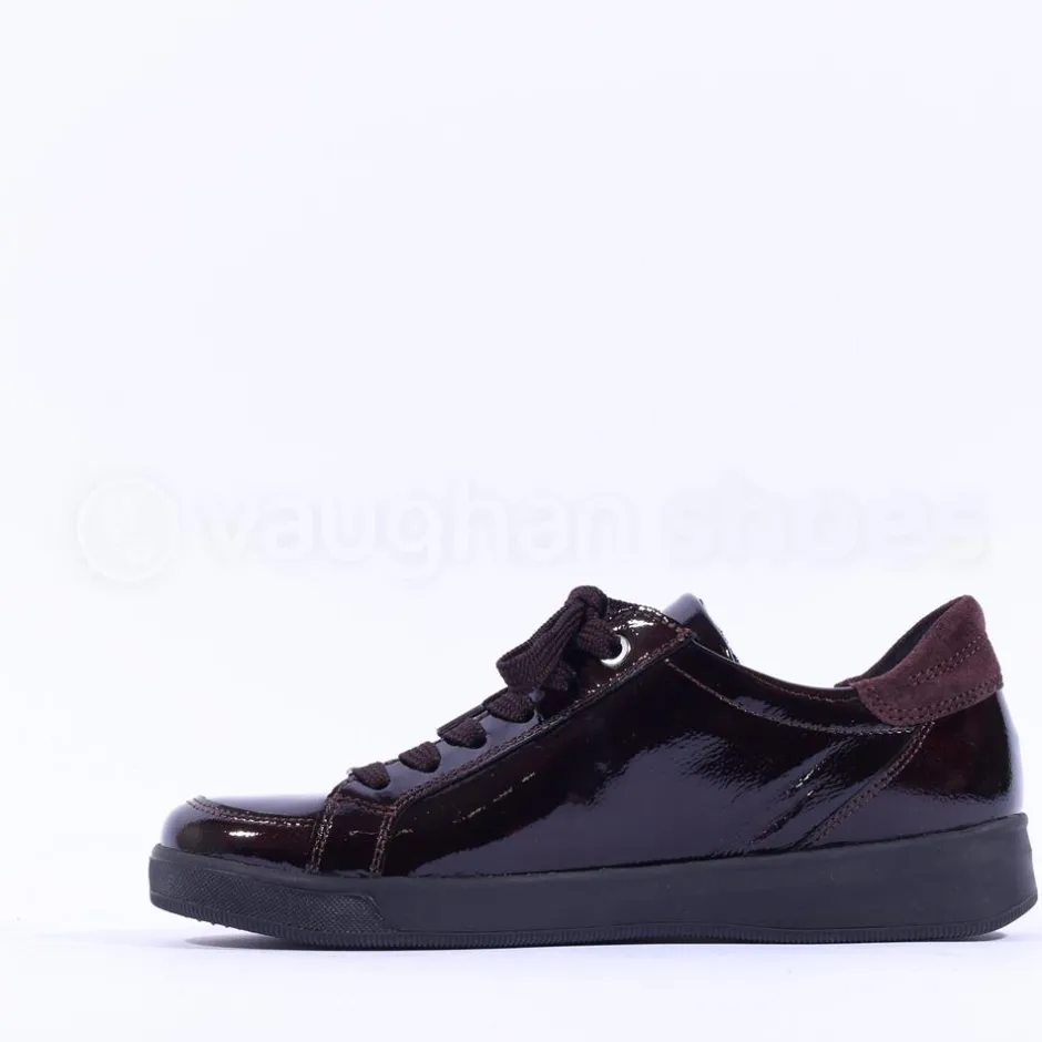 Women Ara Rom Side Zip Lace Trainer - Dark Burgundy Patent
