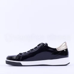 Women Ara Rom Side Zip Lace Trainer - Black Patent