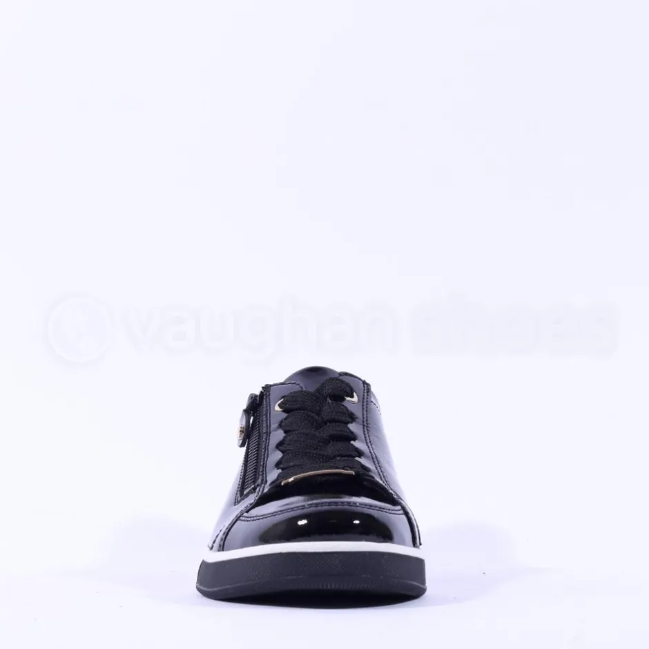 Women Ara Rom Side Zip Lace Trainer - Black Patent
