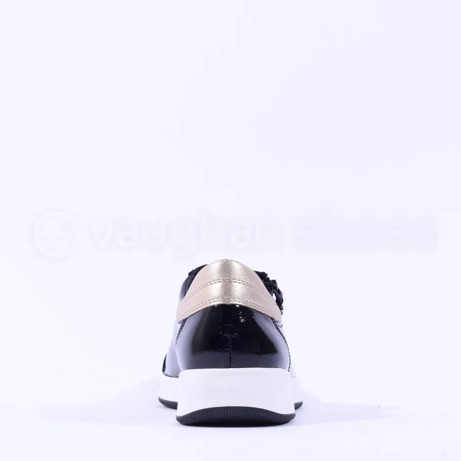 Women Ara Rom Side Zip Lace Trainer - Black Patent
