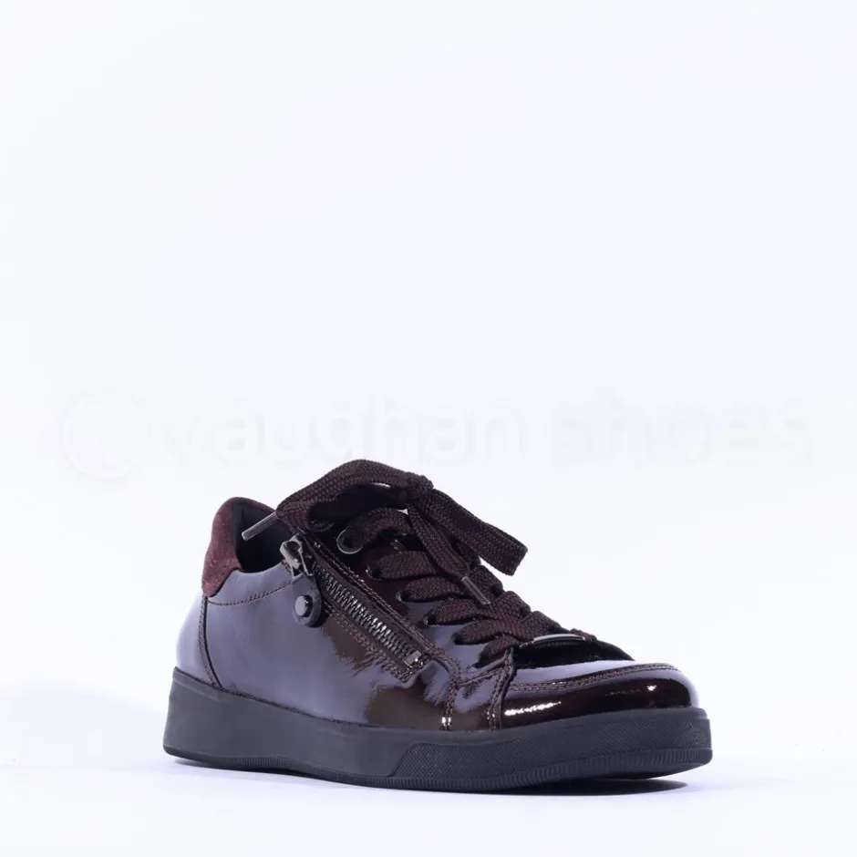 Women Ara Rom Side Zip Lace Trainer - Dark Burgundy Patent