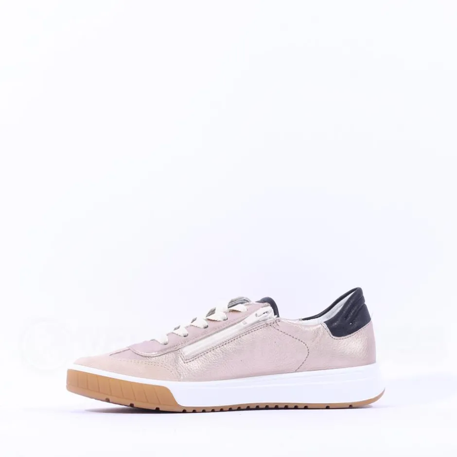 Women Ara Rom T Toe Laced Trainer - Gold Combination