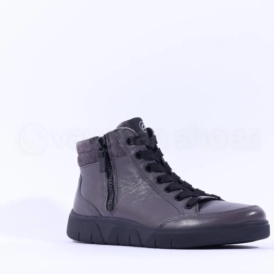 Women Ara Rome Side Zip Hi Top Bootie - Dark Grey Leather