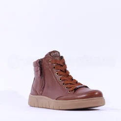 Women Ara Rome Side Zip Hi Top Bootie - Tan Leather