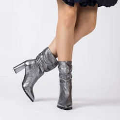 Women Wonders Salma High Block Folded Boot - Silver Metallic