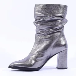 Women Wonders Salma High Block Folded Boot - Silver Metallic