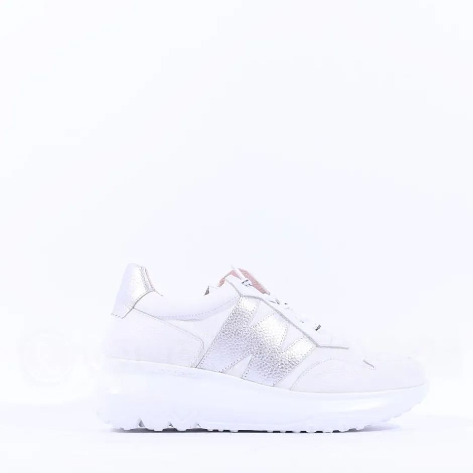 Women Wonders Samira Bungee Lace Wedge Trainer - White Silver Leather