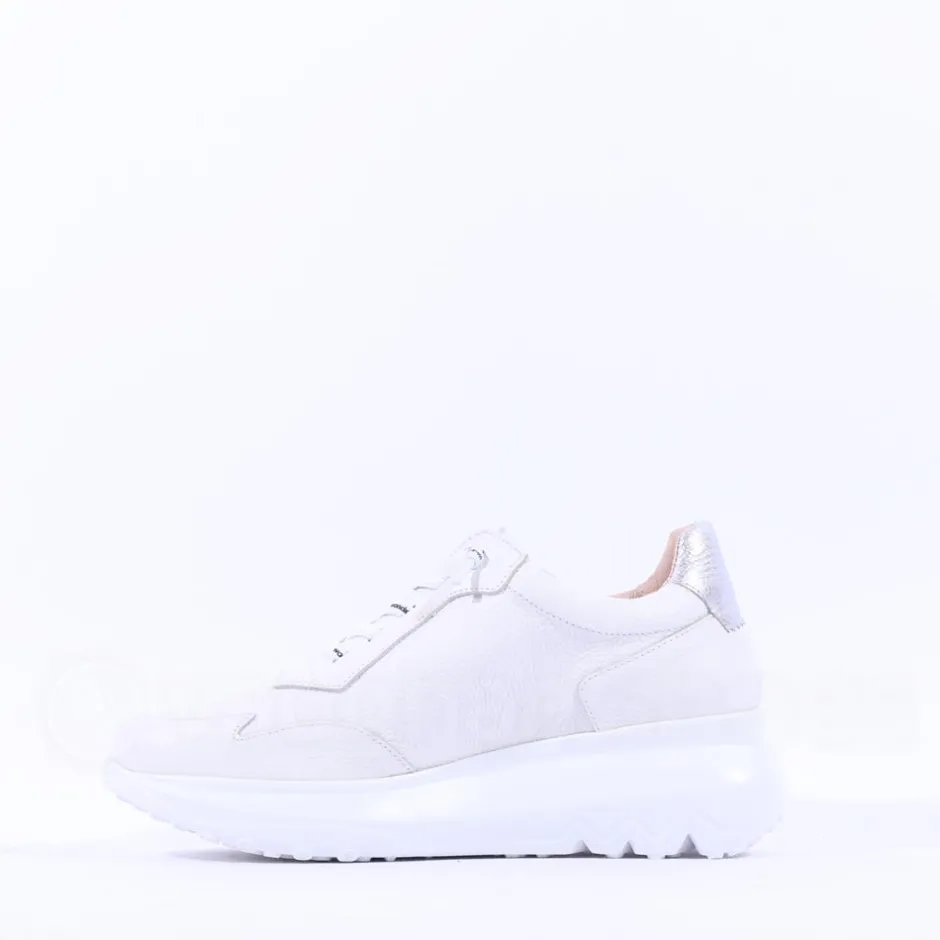 Women Wonders Samira Bungee Lace Wedge Trainer - White Silver Leather
