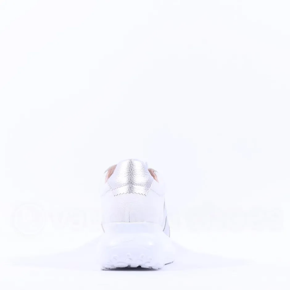 Women Wonders Samira Bungee Lace Wedge Trainer - White Silver Leather