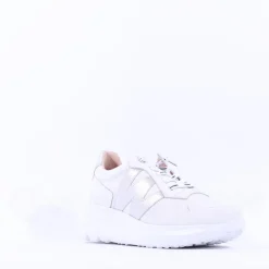 Women Wonders Samira Bungee Lace Wedge Trainer - White Silver Leather