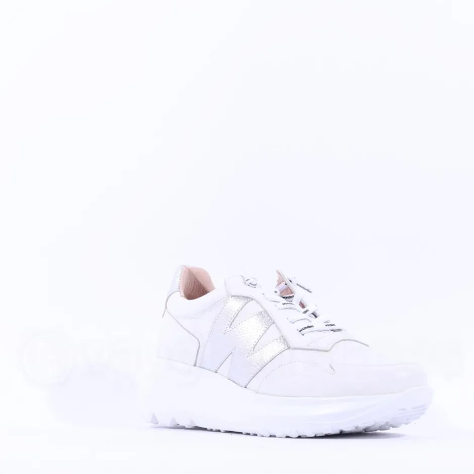 Women Wonders Samira Bungee Lace Wedge Trainer - White Silver Leather
