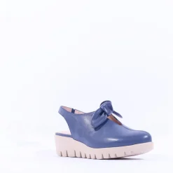 Women Wonders San Marino Bow Slingback Wedge - Navy Leather