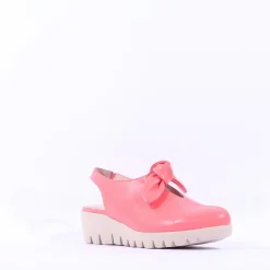 Women Wonders San Marino Bow Slingback Wedge - Coral Leather