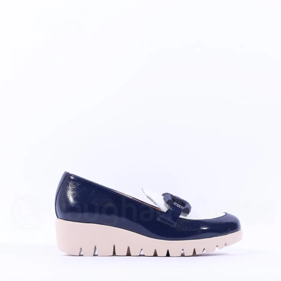 Women Wonders San Marino Link Wedge Shoe - Navy White Patent