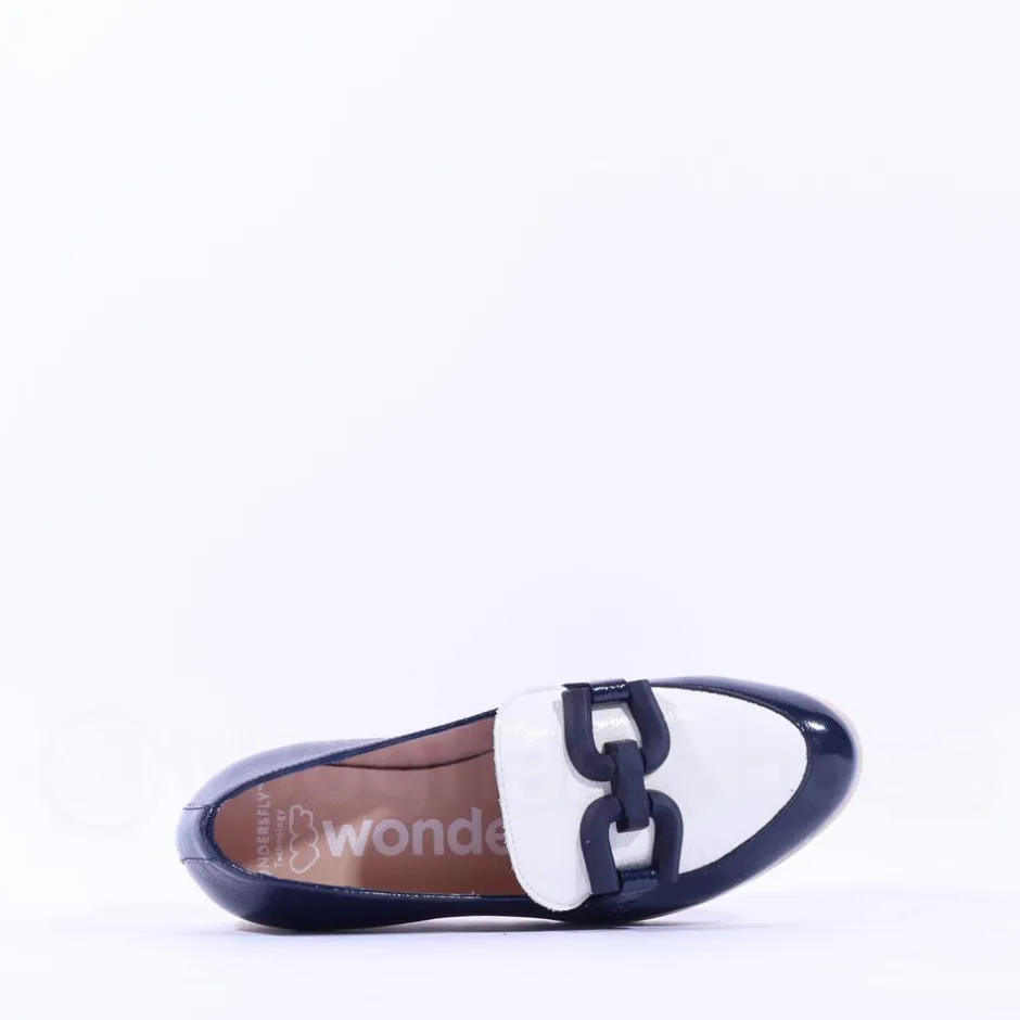 Women Wonders San Marino Link Wedge Shoe - Navy White Patent