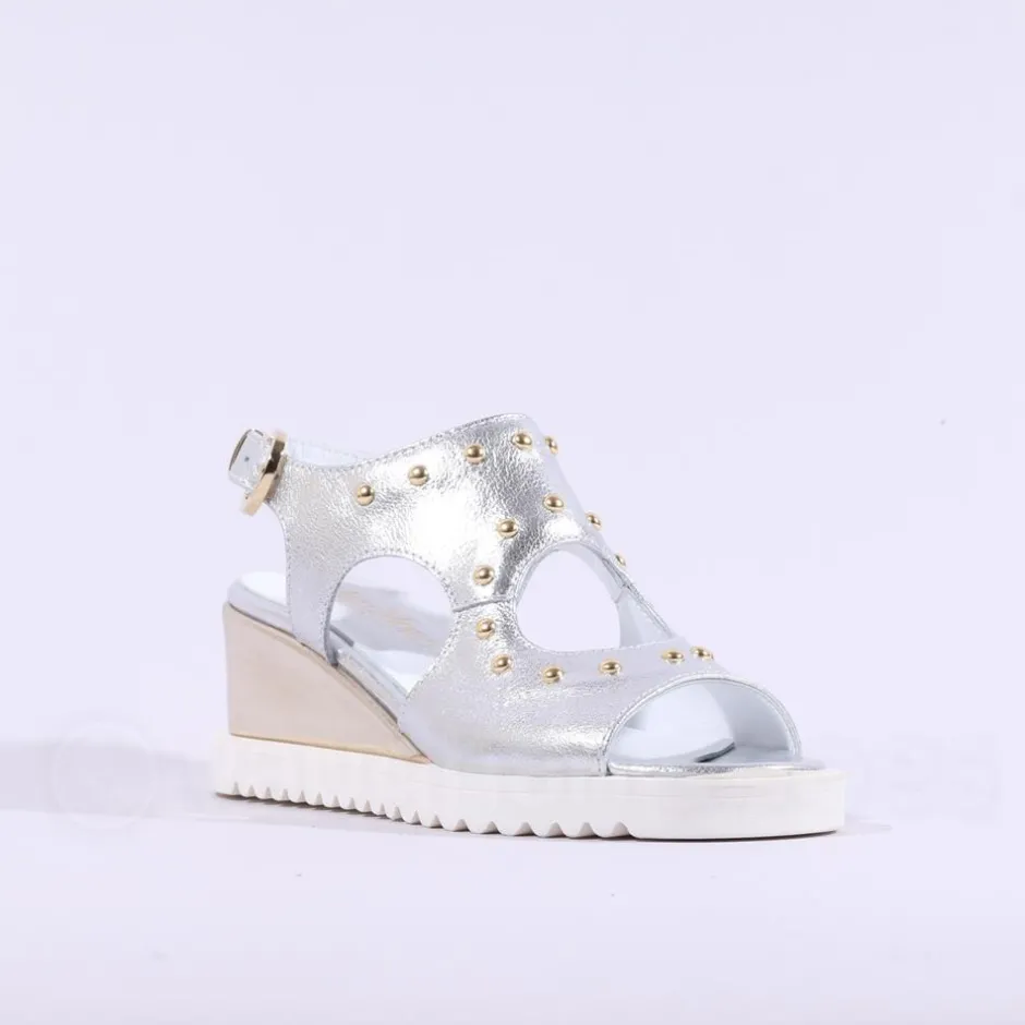 Women Marco Moreo San Remo Wedge Stud Sandal - Silver Gold