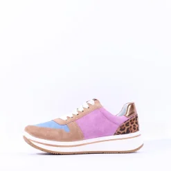 Women Ara Sapporo Side Zip Platform Trainer - Pink Leopard Combi