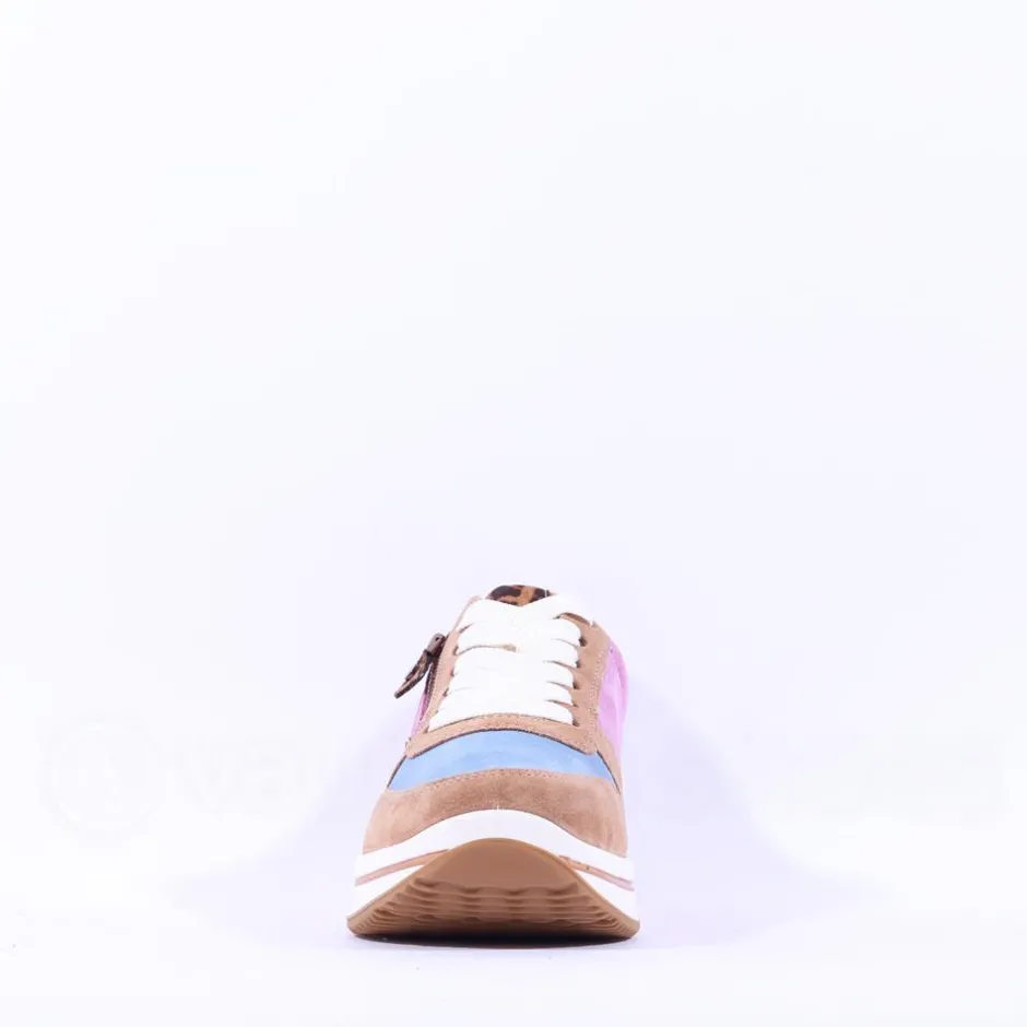 Women Ara Sapporo Side Zip Platform Trainer - Pink Leopard Combi