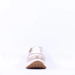 Women Ara Sapporo Side Zip Platform Trainer - White Gold Leather