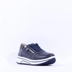 Women Ara Sapporo Side Zip Platform Trainer - Navy Leather