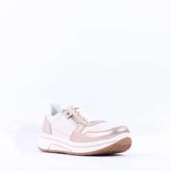 Women Ara Sapporo Side Zip Platform Trainer - White Gold Leather