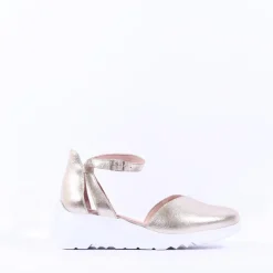 Women Wonders Selfie Wedge Ankle Strap Sandal - Gold Leather