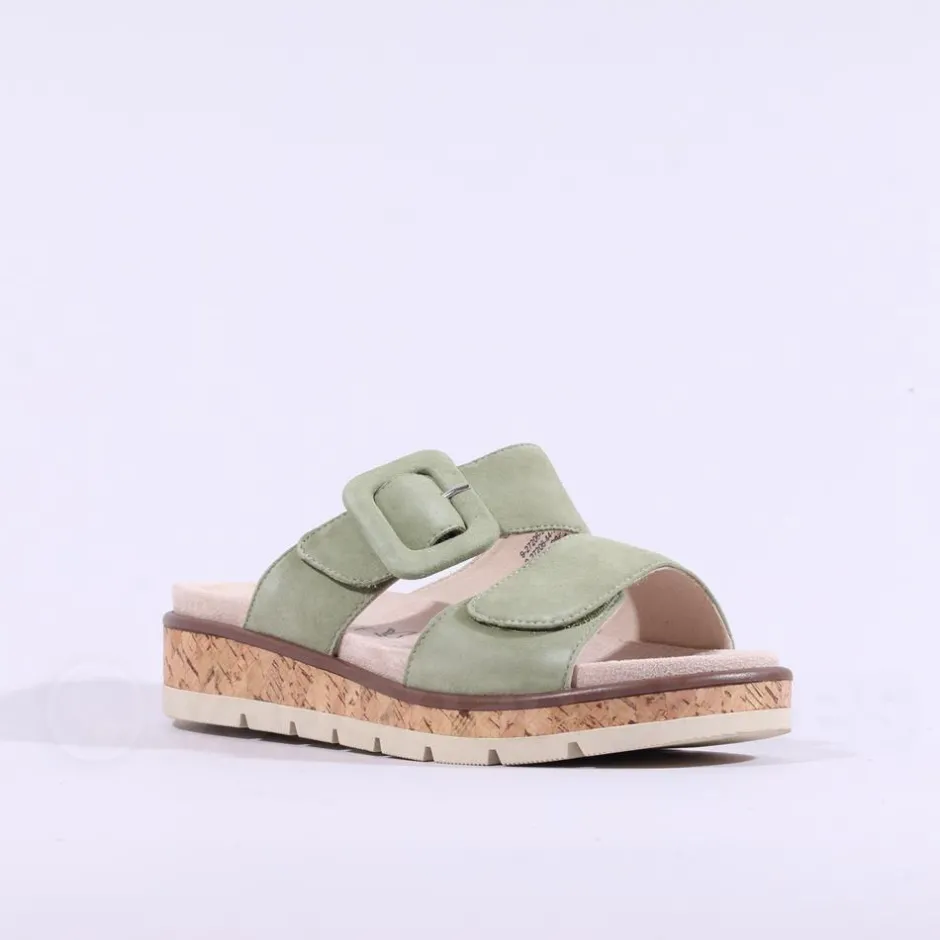 Women Caprice Selina Cork Platform Mule - Green Suede