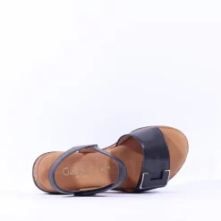 Women Gabor Shout Velcro Strap Wedge Sandal - Black Leather